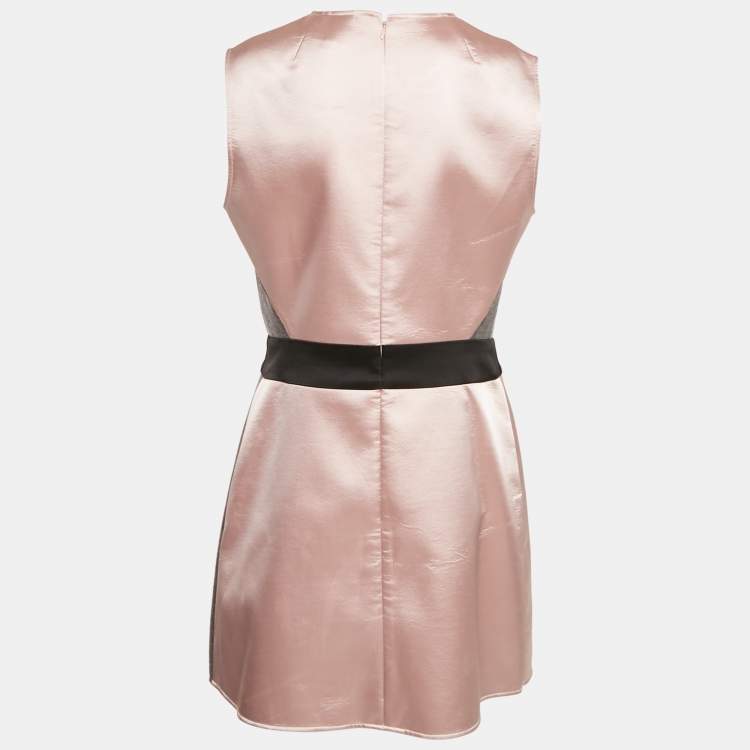 Pre Owned Alexander McQueen Grey/Pink Wool Blend and Satin Sleeveless Mini Dress M