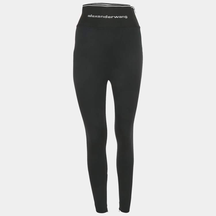 Pre Owned Alexander Wang Black Knit Logo Waist Detail Pants S