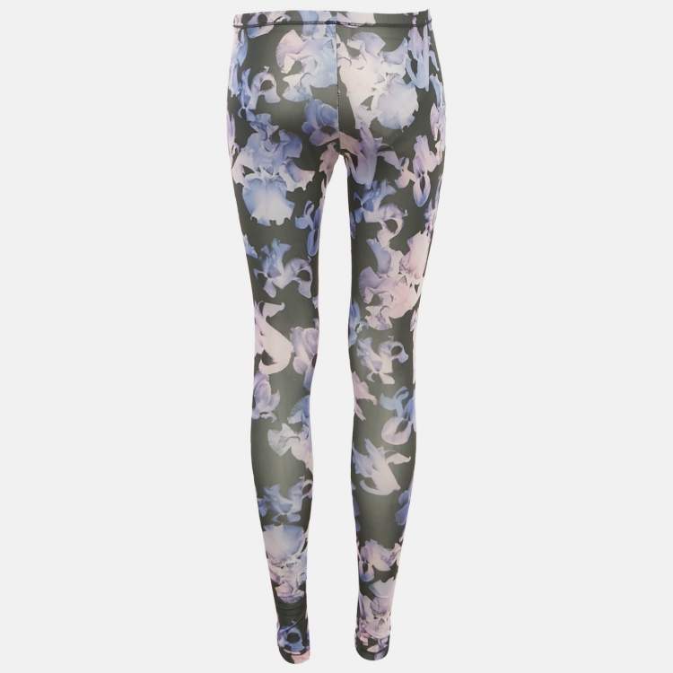 Pre Owned Alexander McQueen Black/Purple Floral Print Leggings XS