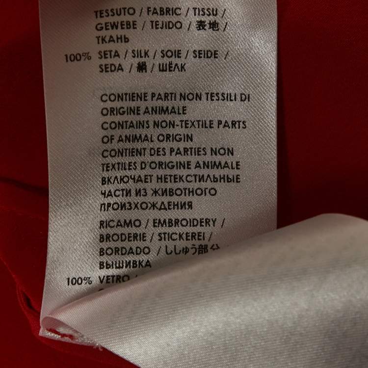Pre Owned Alexander McQueen Red Silk Beaded High Neck Top S