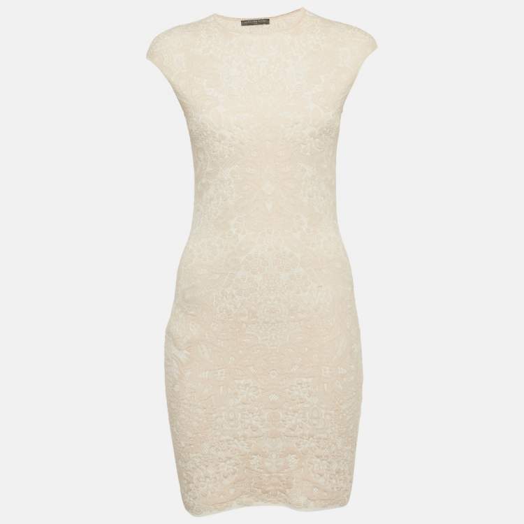 Pre Owned Alexander McQueen Pink Jacquard Knit Mini Bodycon Dress XS