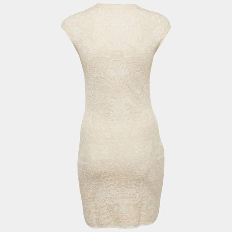 Pre Owned Alexander McQueen Pink Jacquard Knit Mini Bodycon Dress XS