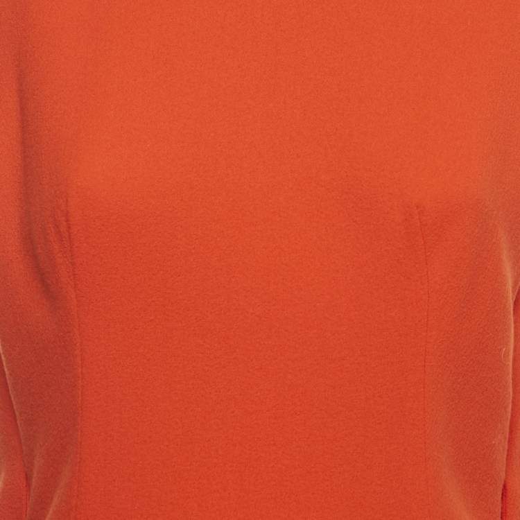Pre Owned Alexander McQueen Orange Wool Crepe Back Open Shift Dress S