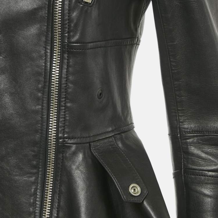 Pre Owned Alexander McQueen Black High Low Peplum Leather Jacket M