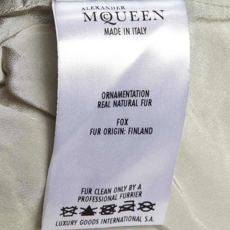 Pre Owned Alexander McQueen Grey Tweed & Fur Trim Sleeveless Asymmetric Hem Vest M