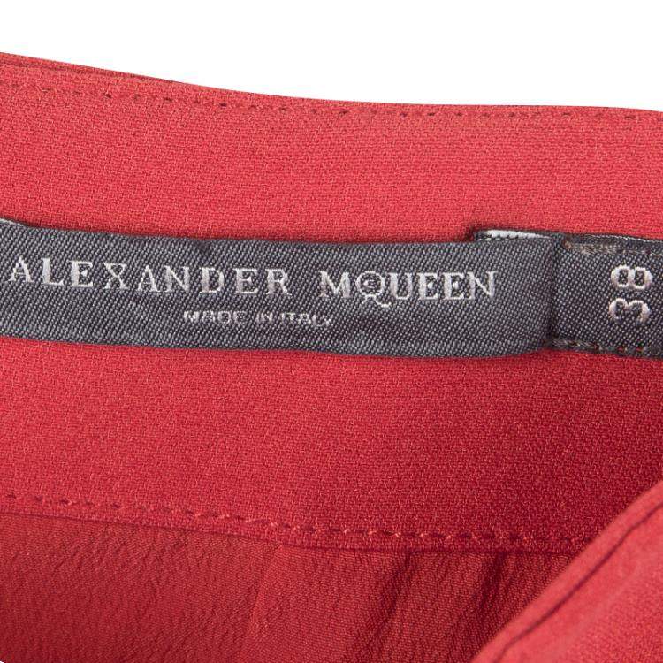 Pre Owned Alexander McQueen Red High Waist Pencil Midi Skirt S