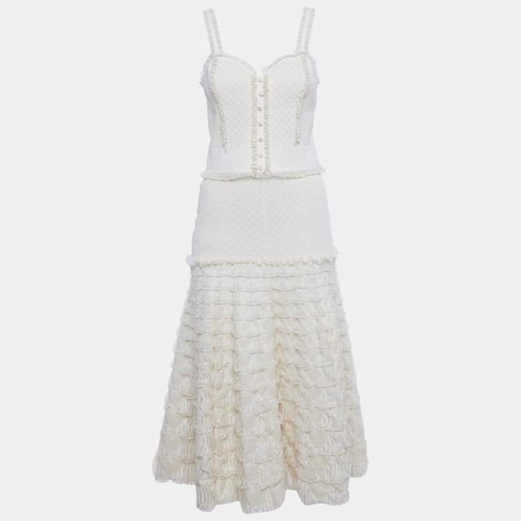 Pre Owned Alexander McQueen Cream Jacquard Knit Ruffled 3 pc Skirt Set S