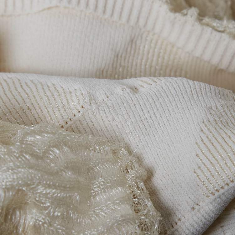 Pre Owned Alexander McQueen Cream Jacquard Knit Ruffled 3 pc Skirt Set S