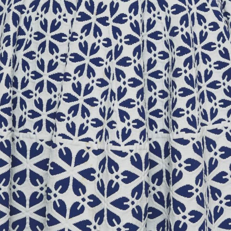 Pre Owned Alexander McQueen White/Blue Floral Pattern Stretch Knit Mini Dress XXS 