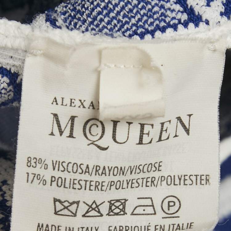Pre Owned Alexander McQueen White/Blue Floral Pattern Stretch Knit Mini Dress XXS 