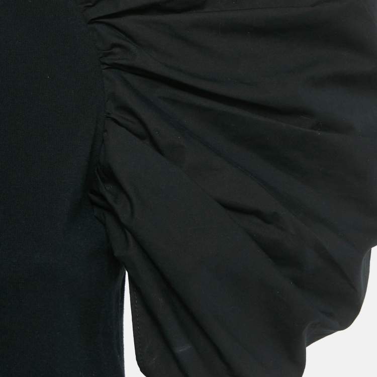 Pre Owned Alexander McQueen Black Cotton Cold Shoulder Gathered Sleeve Top S