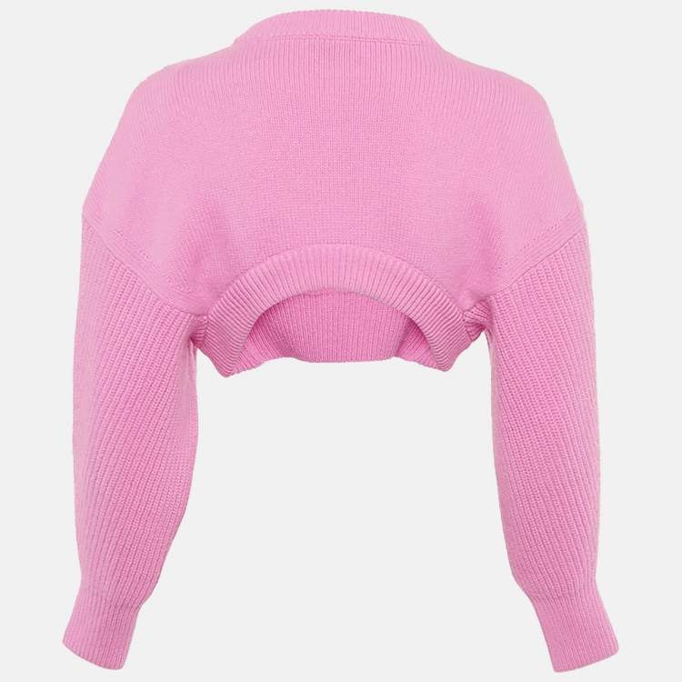Pre Owned Alexander McQueen Pink Wool Mock Neck Detail Crop Sweater XS