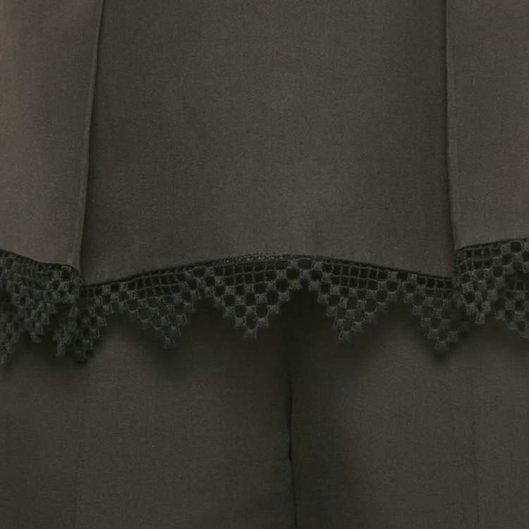 Pre Owned Alexander McQueen Black Cotton and Silk Lace Trim Wide Leg Trousers S
