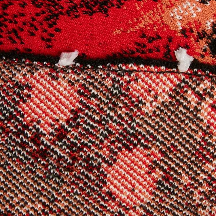 Pre Owned Alexander McQueen Red Abstract Jacquard Knit Sleeveless Flounce Dress S