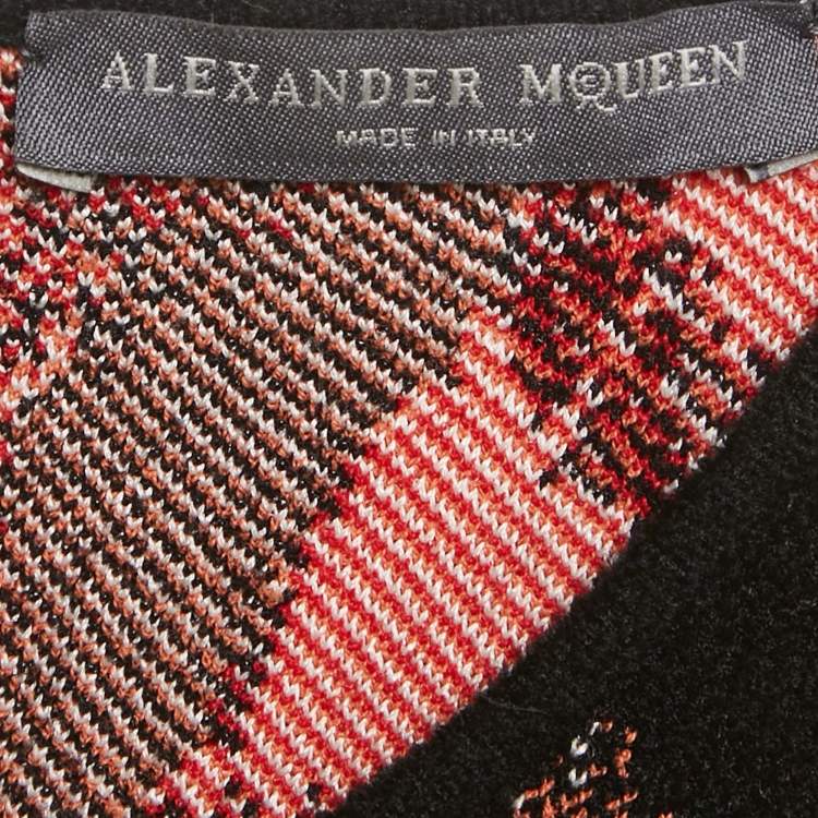 Pre Owned Alexander McQueen Red Abstract Jacquard Knit Sleeveless Flounce Dress S