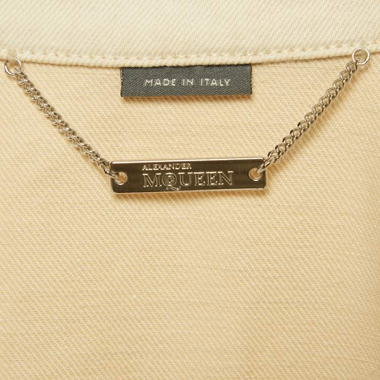 Pre Owned Alexander McQueen Beige Cotton Trim Denim Jacket S