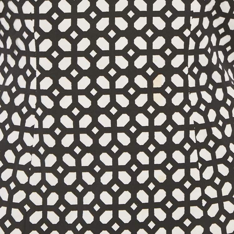 Pre Owned Alexander McQueen Black /White Patterned Cotton Top & Skirt Set S  