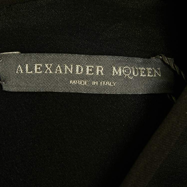 Pre Owned Alexander McQueen Black Wool Blend Drop Waist Midi Dress M