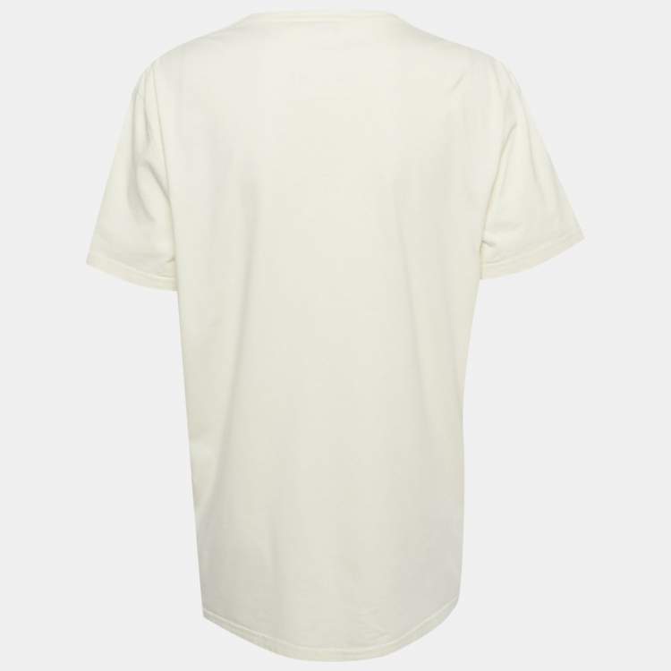 Pre Owned Alexander McQueen Cream Logo Print Jersey T-Shirt L