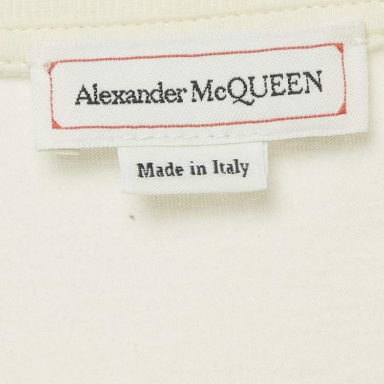 Pre Owned Alexander McQueen Cream Logo Print Jersey T-Shirt L