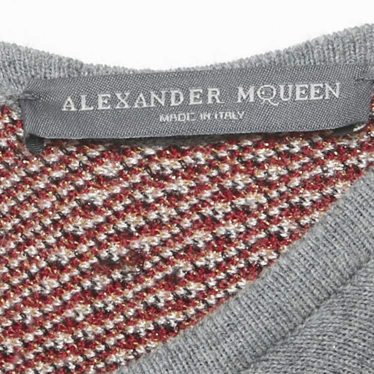 Pre Owned Alexander McQueen Grey Floral Jacquard Knit Mini Dress S