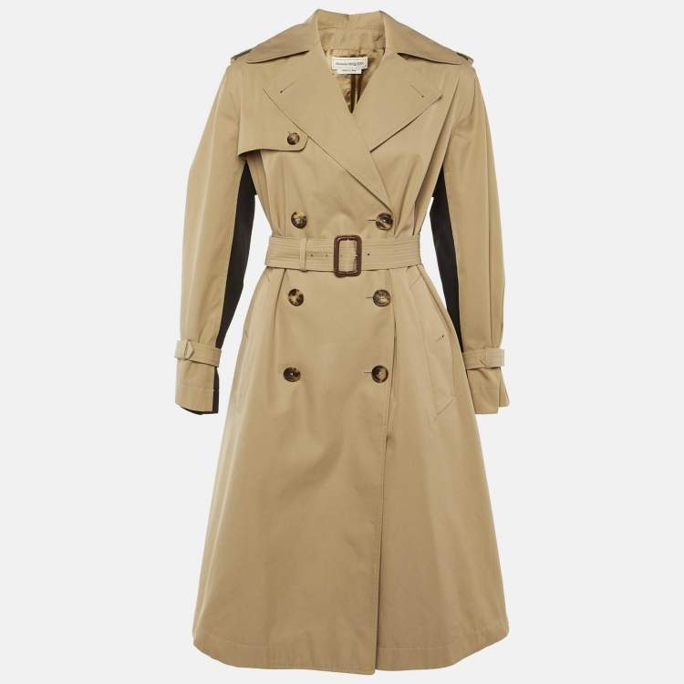 Pre Owned Alexander McQueen Beige Logo Print Cotton Trench Coat S