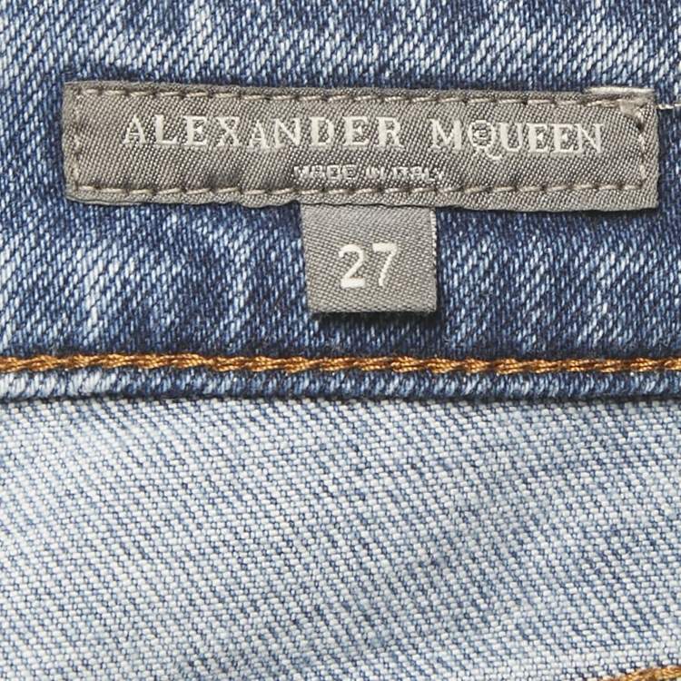 Pre Owned Alexander McQueen Blue Embroidered Denim Skinny Jeans M Waist 29"