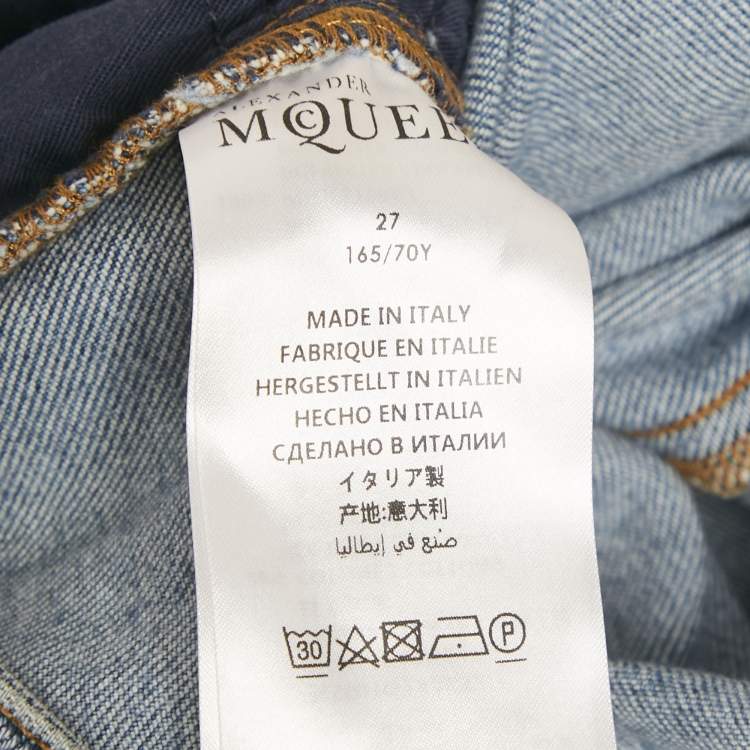 Pre Owned Alexander McQueen Blue Embroidered Denim Skinny Jeans M Waist 29"