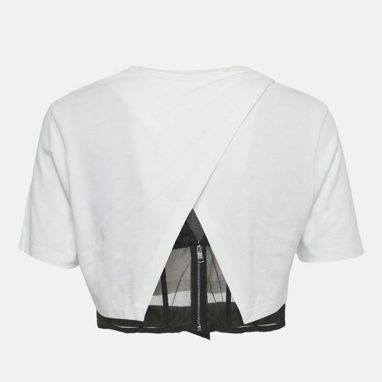 Pre Owned Alexander McQueen White Cotton Knit & Black Corset Inset Top S