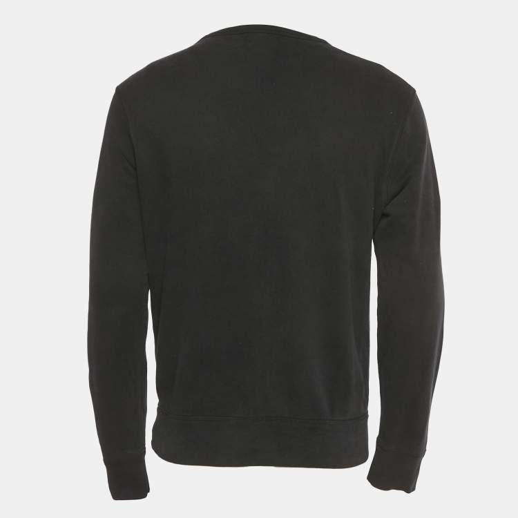 Pre Owned Alexander McQueen Black Embroidered Cotton Crewneck Sweatshirt M