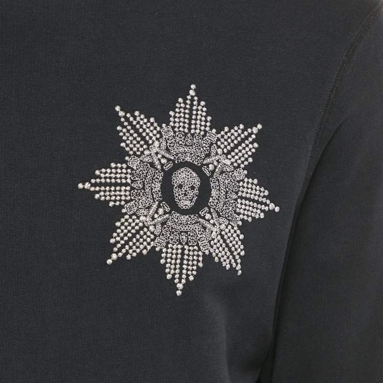 Pre Owned Alexander McQueen Black Embroidered Cotton Crewneck Sweatshirt M
