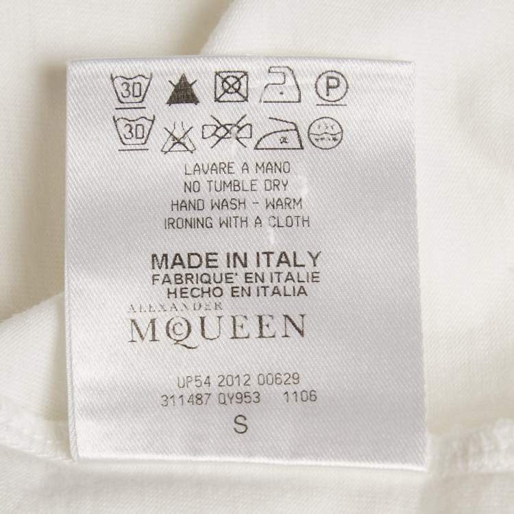 Pre Owned Alexander McQueen White Embroidered Jersey V-Neck T-Shirt S