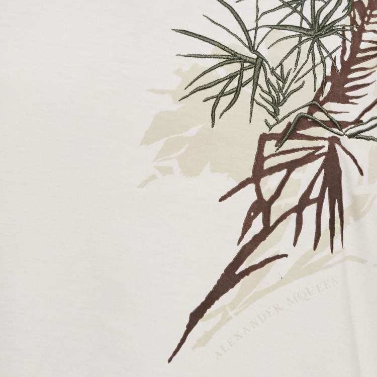 Pre Owned Alexander McQueen White Embroidered Jersey V-Neck T-Shirt S