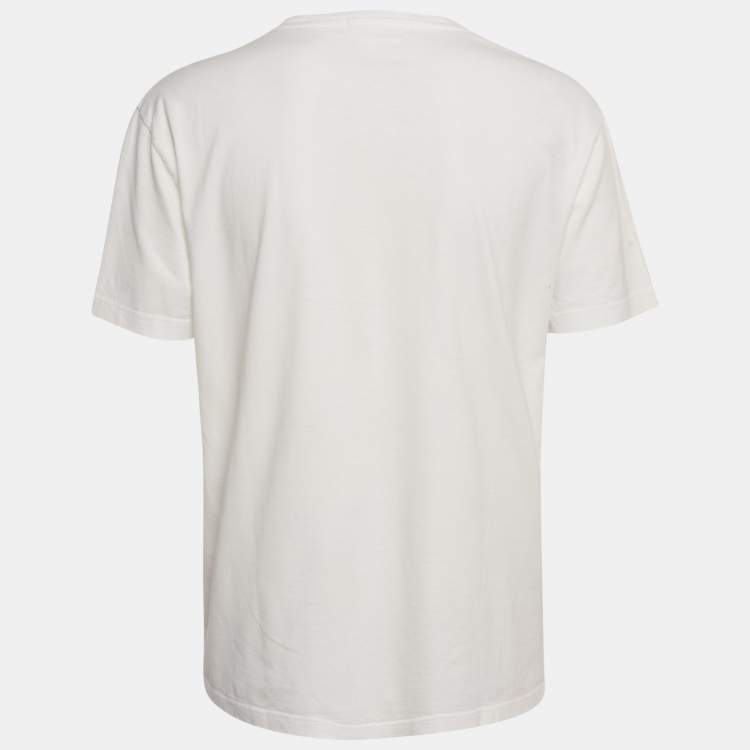 Pre Owned Alexander McQueen White Embroidered Jersey V-Neck T-Shirt S