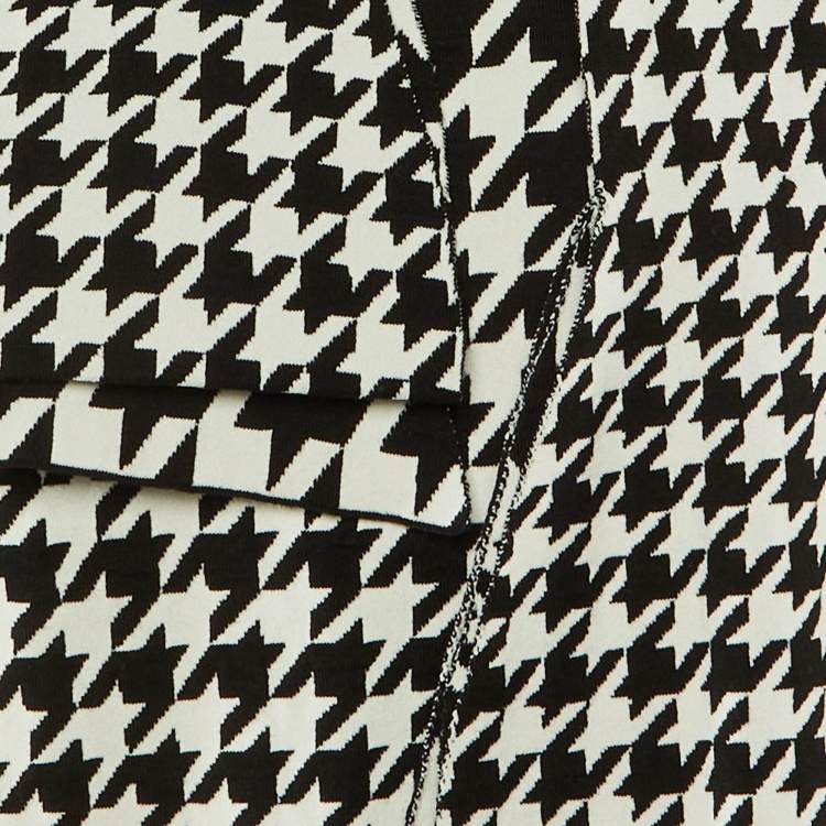 Pre Owned Alexander McQueen Monochrome Houndstooth Wool Tie Detail Jumper XL