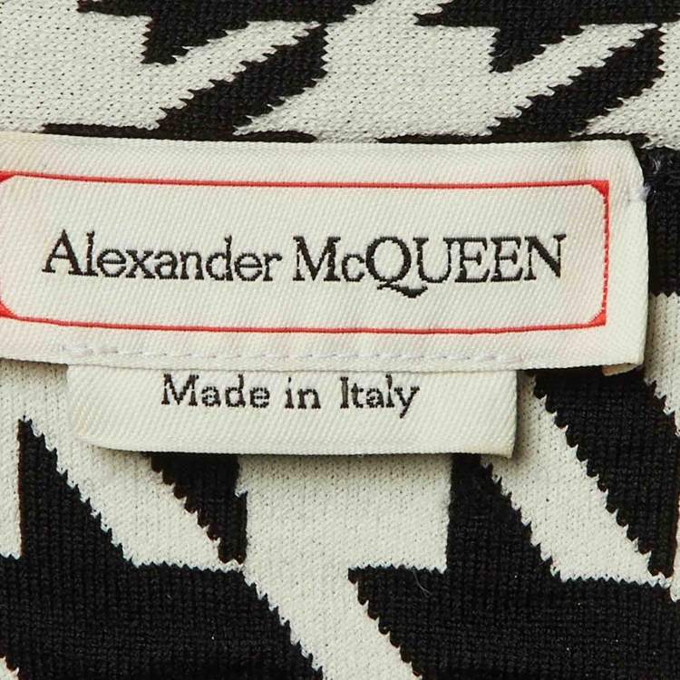 Pre Owned Alexander McQueen Monochrome Houndstooth Wool Tie Detail Jumper XL