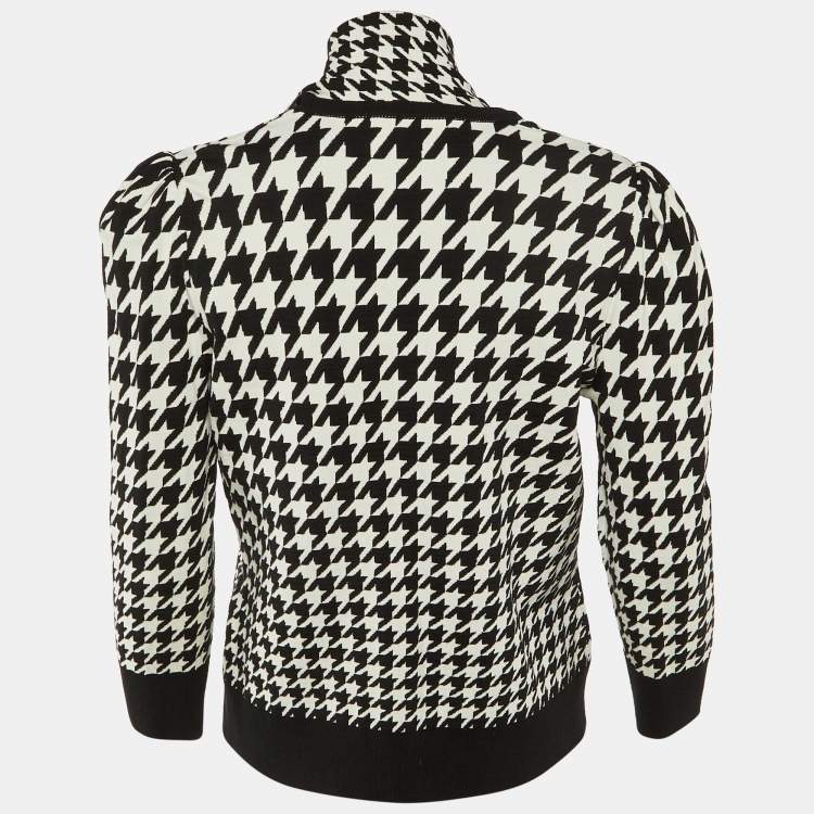 Pre Owned Alexander McQueen Monochrome Houndstooth Wool Tie Detail Jumper XL