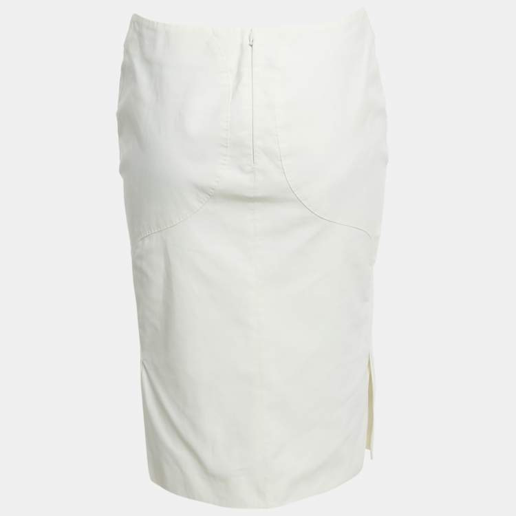 Pre Owned Alexander McQueen White Cotton Midi Skirt M