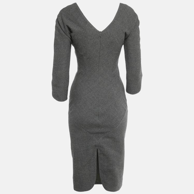 Pre Owned Alexander McQueen Grey Wool Mini Dress S