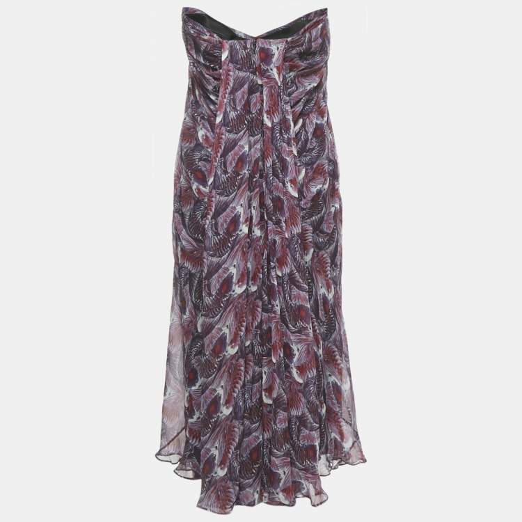 Pre Owned Alexander McQueen Purple Printed Strapless Midi Dress S