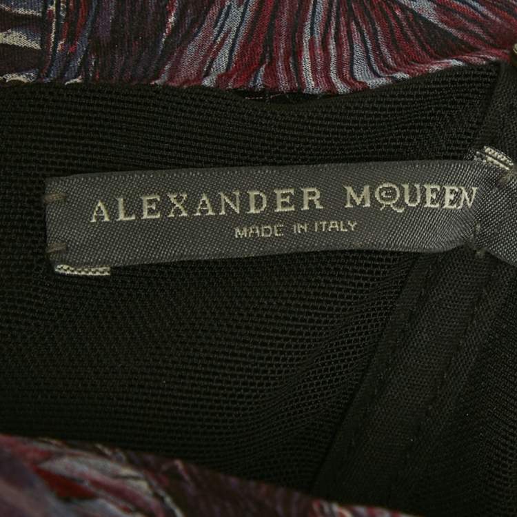 Pre Owned Alexander McQueen Purple Printed Strapless Midi Dress S