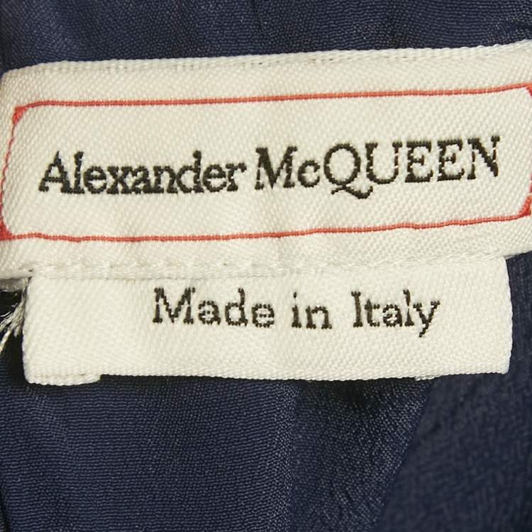 Pre Owned Alexander McQueen Navy Blue Lace & Silk Draped Corset Dress M