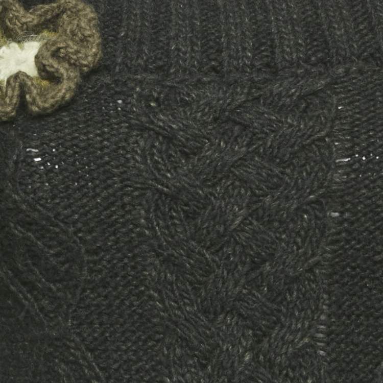 Pre Owned Alexander McQueen Green Floral Applique Cable Knit Sweater S