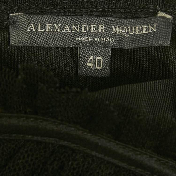 Pre Owned Alexander McQueen Black Silk & Mesh Bias Cut Corset Maxi Dress S