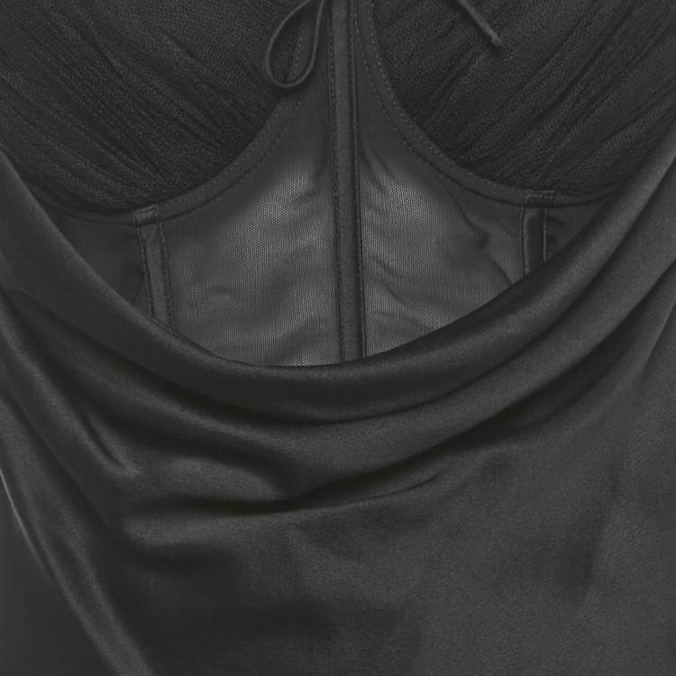 Pre Owned Alexander McQueen Black Silk & Mesh Bias Cut Corset Maxi Dress S