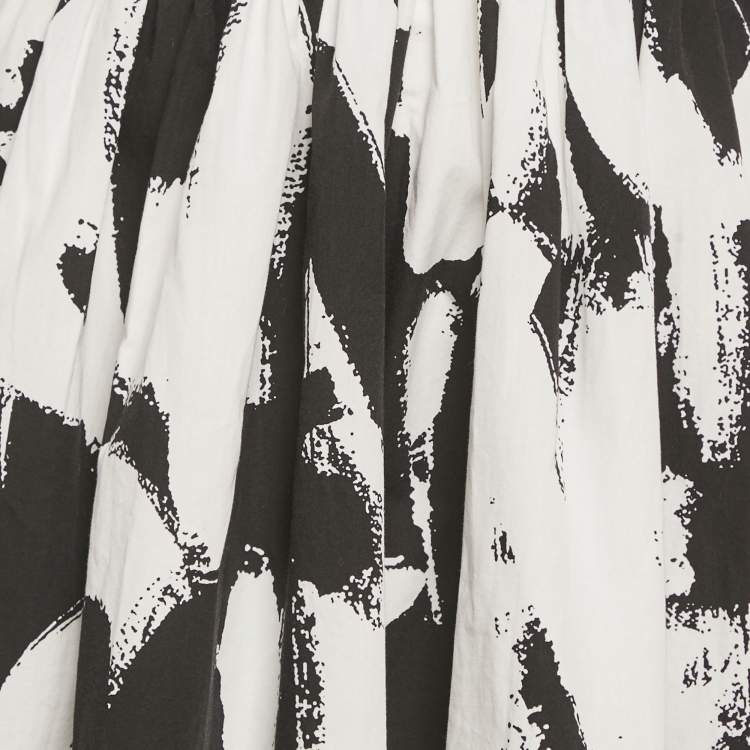Pre Owned Alexander McQueen Black/White Abstract Print Cotton Pleated Short Skirt M