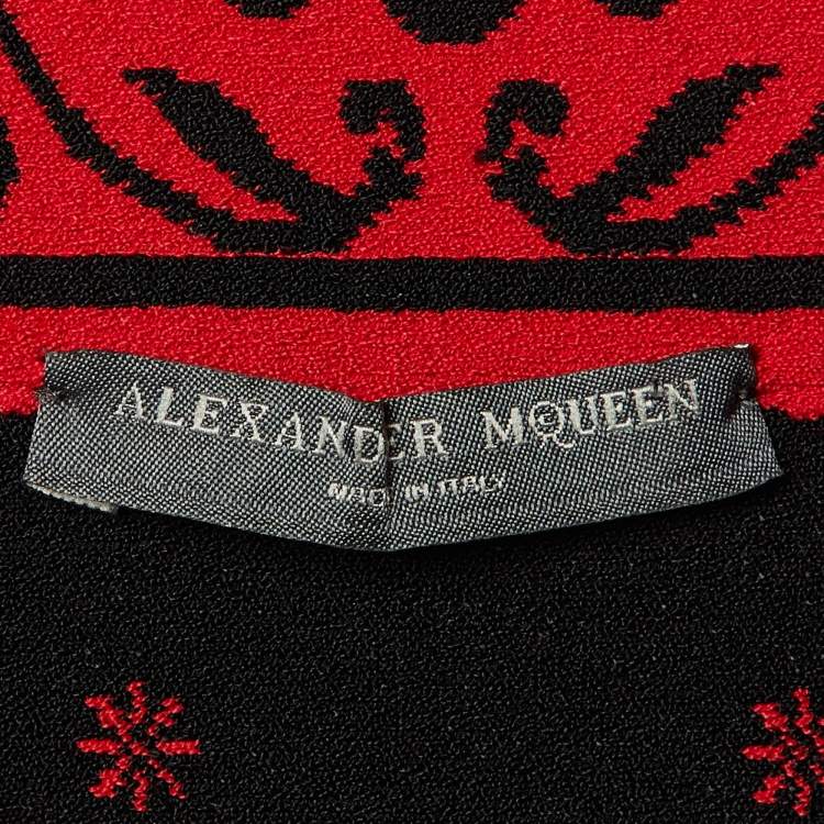 Pre Owned Alexander McQueen Red Floral Jacquard Knit Mini Dress S