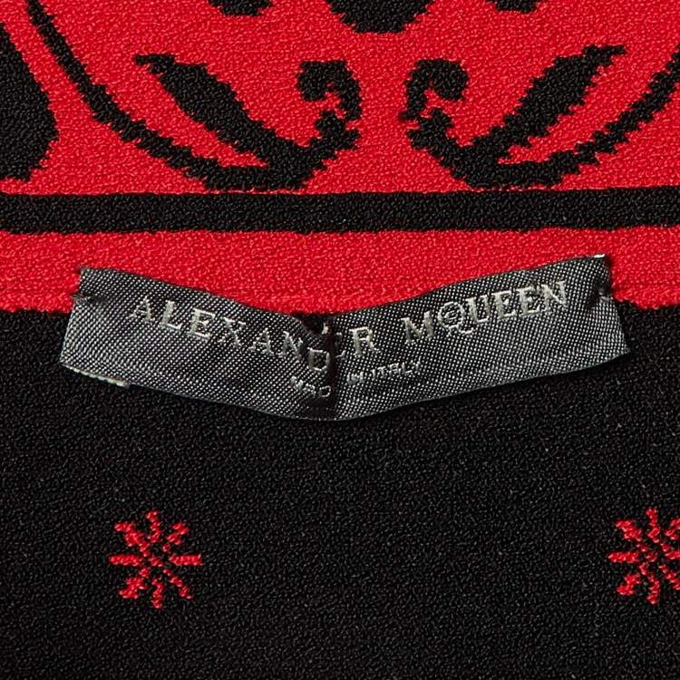 Pre Owned Alexander McQueen Red Floral Jacquard Knit Mini Dress S