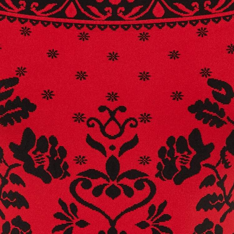 Pre Owned Alexander McQueen Red Floral Jacquard Knit Mini Dress S