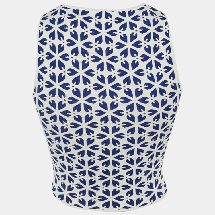 Pre Owned Alexander McQueen Blue/White Floral Jacquard Knit Crop Top XXS